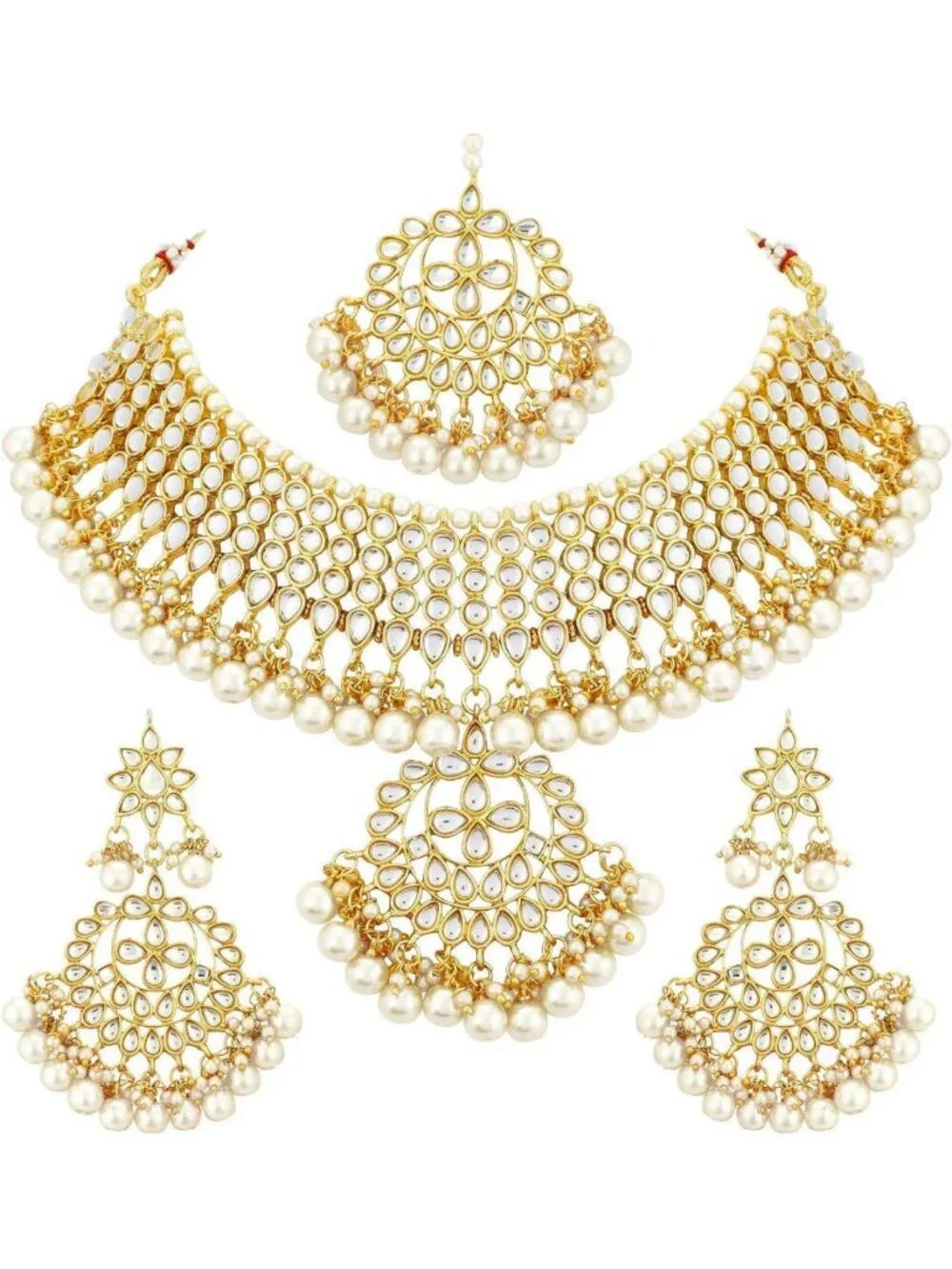 Stunning Indian Maang Tikka & Kundan Necklace Earrings Set - Ethnic Wedding